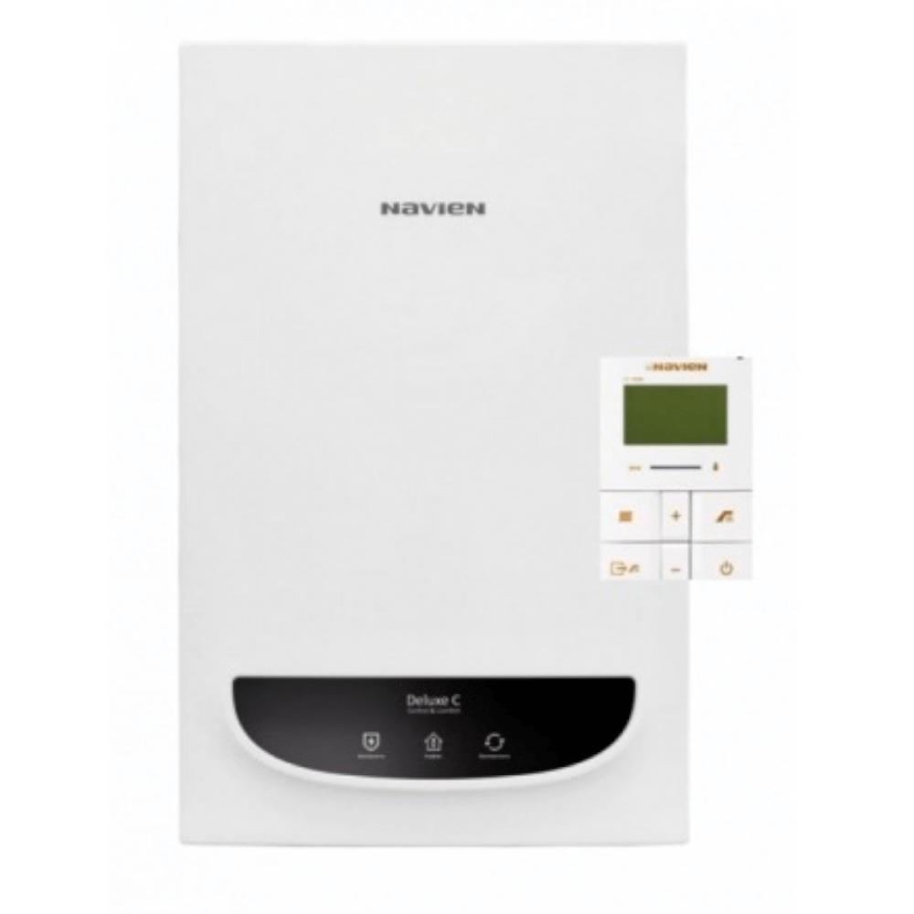Традиционный газовый котёл Navien Deluxe C 24k в комплекте с дымоходом и выносным пультом управления